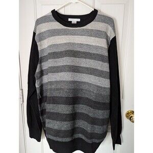 Geoffrey Beene Sweater Mens XL Gray Stripe Black Solid Back Pullover Acrylic